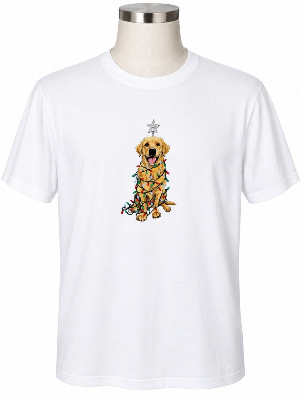 J.Crew Factory Men L Golden Retriever Christmas Lights Graphic T-Shirt NWT White